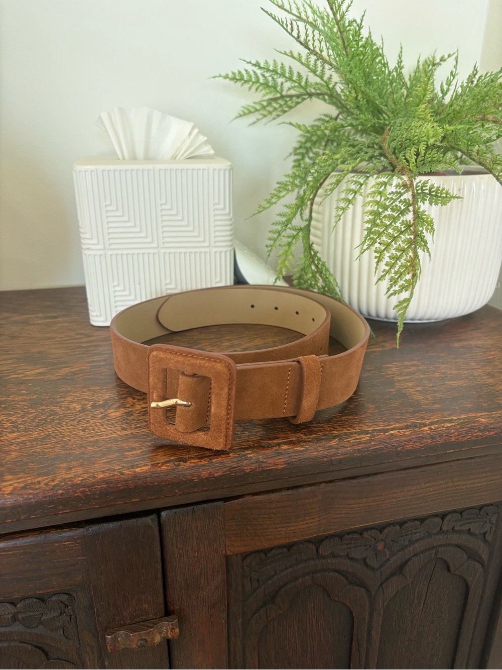 J Crew Suede Brown Belt with Square Buckle